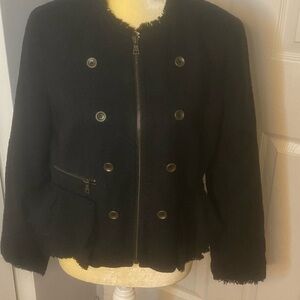 Worthington Black Textured Double-Breasted Jacket